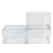 Mainstays 3 Pack Stackable Clear Glossy Plastic Drop Front Shoe Organizer, Adult Size, 1 Tier